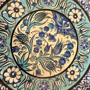 Hand-Painted Ceramic Wall Plate – 12” | Blue & White Turkish Iznik Style
